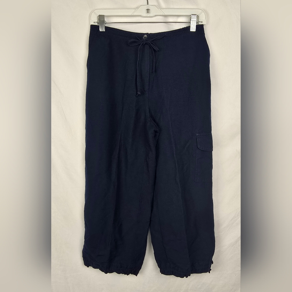 Van Heusen Linen Blue Beachy Minimalist Cargo Cropped Capri Pants sz  S